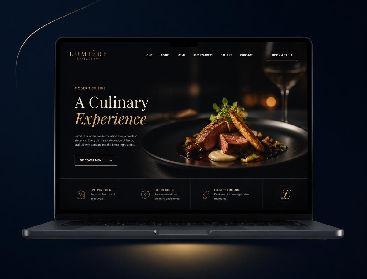 Concept design for Lumière, a restaurant website with menu, reservations and gallery